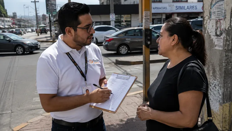 Encuestador de Testa levantando una entrevista en la calle